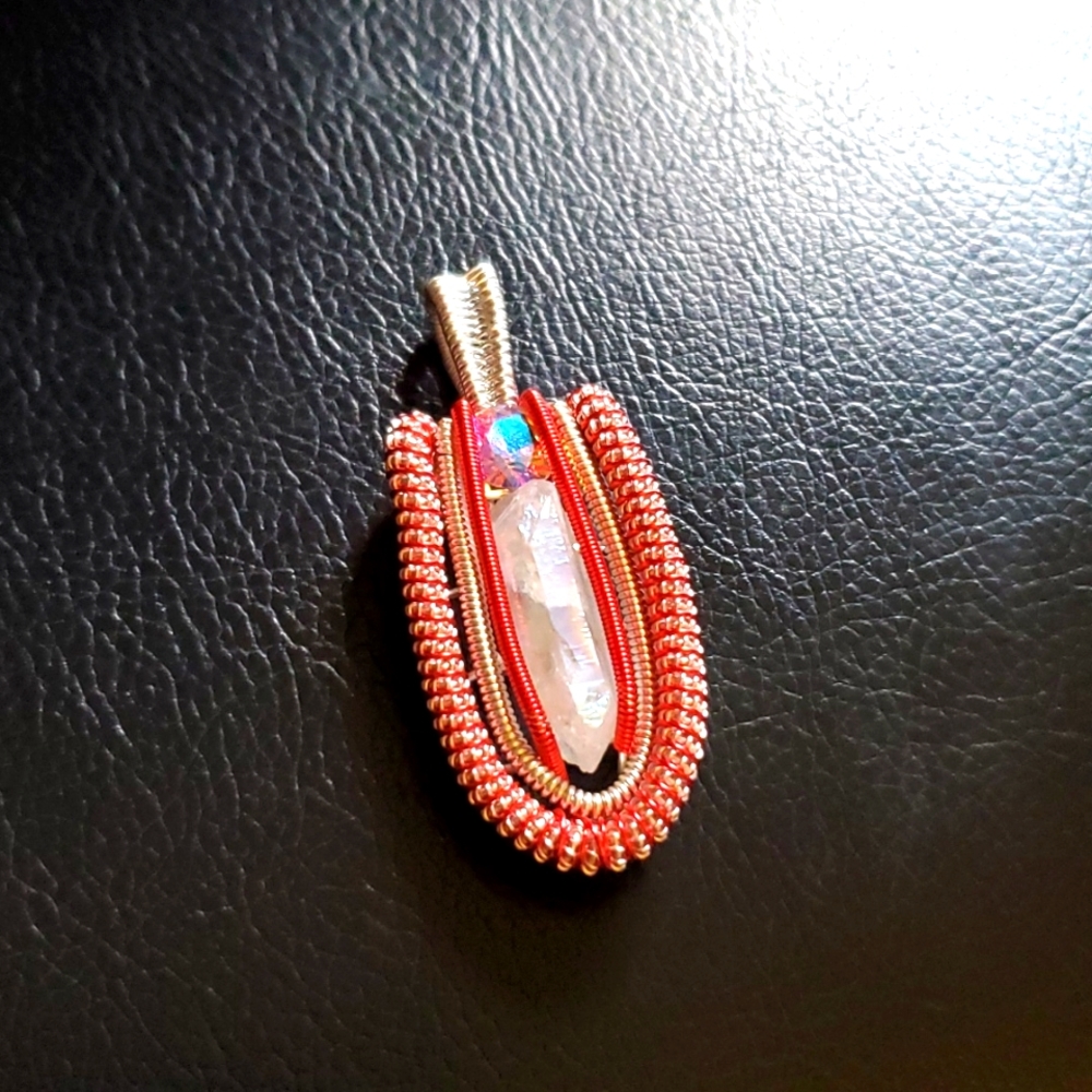 Candy cane pendant handmade by me with quartz and cubic zirconia gemstones